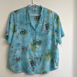 VTG Maggie Sweet Top Womens Plus Size 3X Blue Floral Blouse Button Up 90s Summer